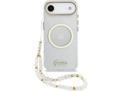 Guess IML Glitter Script Strap MagSafe Zadný Kryt pre iPhone Air Transparent