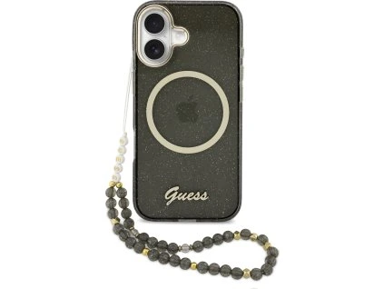 Guess IML Glitter Script Strap MagSafe Zadní Kryt pro iPhone 17 Black