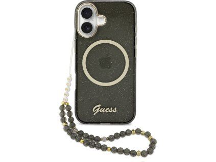 Guess IML Glitter Script Strap MagSafe Zadný Kryt pre iPhone 17 Black