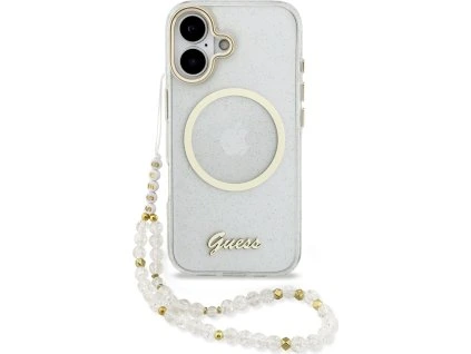 Guess IML Glitter Script Strap MagSafe Zadní Kryt pro iPhone 17 Transparent