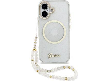 Guess IML Glitter Script Strap MagSafe Zadný Kryt pre iPhone 17 Transparentný