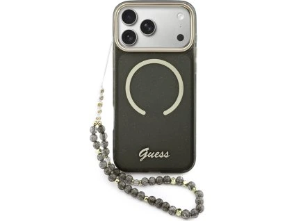 Guess IML Glitter Script Strap MagSafe Zadní Kryt pro iPhone 17 Pro Max Black