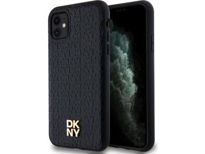 DKNY PU Leather Repeat Pattern Stack Logo Magsafe Zadný Kryt pre iPhone 11 Black