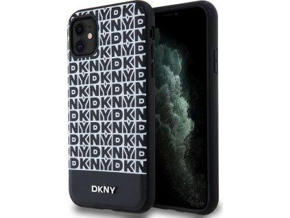 DKNY PU Leather Repeat Pattern Bottom Stripe MagSafe Zadný Kryt pre iPhone 11 Čierny