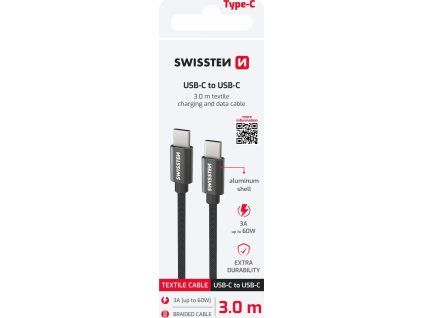 DÁTOVÝ KÁBEL SWISSTEN TEXTILE USB-C / USB-C 3.0 M ČIERNY