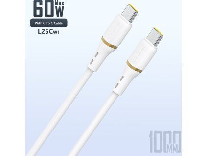 Dudao L25C USB-C - USB-C Silikónový Kábel 60W 1m - Biely
