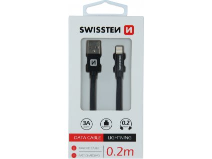 DATOVÝ KABEL SWISSTEN TEXTILE USB / LIGHTNING 0,2 M ČERNÝ
