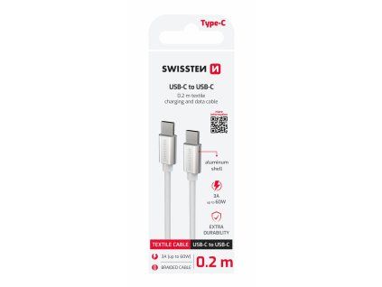 DATOVÝ KABEL SWISSTEN TEXTILE USB-C / USB-C 0.2 M STŘÍBRNÝ