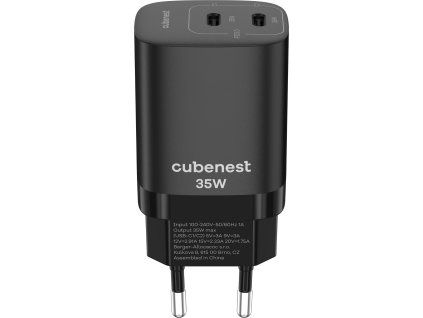 CubeNest S2D1 35W PD GaN USB-C nabíječka 2× USB-C, černá