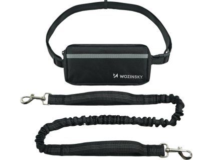 Wozinsky WPST-01 Bedrový pás s vreckom a elastickým vodítkom na beh so psom - čierny