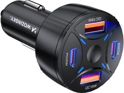 Wozinsky WLS-04 60W Car Charger 2xUSB-C 2xUSB-A - Black