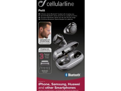 True wireless sluchátka Cellularline PETIT s dobíjecím pouzdrem, černá