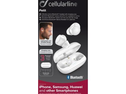 True wireless sluchátka Cellularline PETIT s dobíjecím pouzdrem, bílá