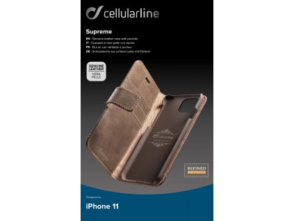 Prémiové kožené pouzdro typu kniha Cellularine Supreme pro Apple iPhone 11, hnědé