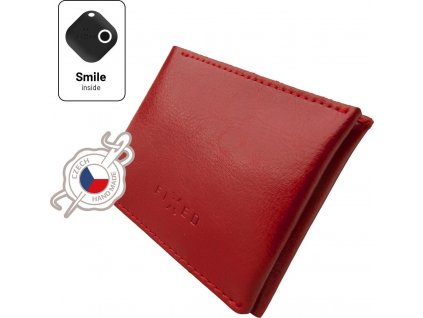 Kožená peněženka Smile Wallet se smart trackerem FIXED Smile s motion senzorem, červená