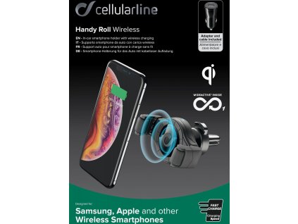 Univerzální držák do ventilace auta s funkcí bezdrátového nabíjení Cellularline Handy Roll, černý
