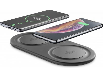 Bezdrôtová nabíjacia stanica Cellularline Wireless Fast Charger Dual s 2 x 10W, Qi kompatibilná, čierna