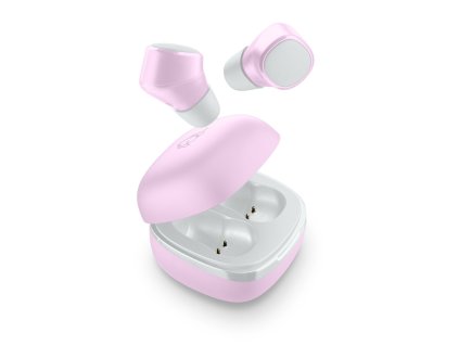 True Wireless sluchátka Cellularline Evade s dobíjecím pouzdrem, růžová