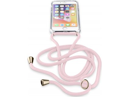 Transparentný zadný kryt Cellularline Neck-Case s ružovou šnúrkou na krk pre Apple iPhone 7/8/SE (2020/2022)