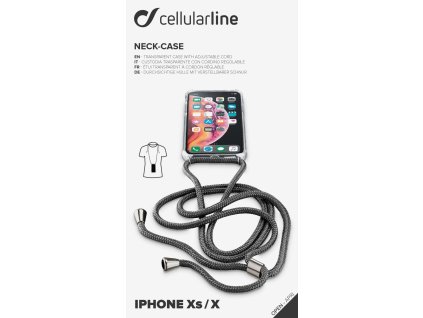 Transparentní zadní kryt Cellularline Neck-Case s černou šňůrkou na krk pro Apple iPhone X/XS