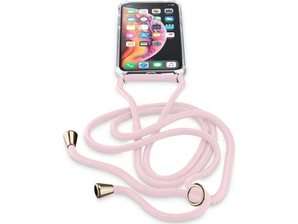 Transparentní zadní kryt Cellularline Neck-Case s růžovou šňůrkou na krk pro Apple iPhone X/XS