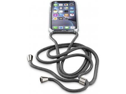 Transparentný zadný kryt Cellularline Neck-Case s čiernou šnúrkou na krk pre Apple iPhone XR