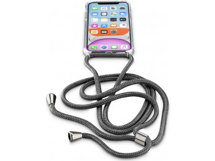 Transparentný zadný kryt Cellularline Neck-Case s čiernou šnúrkou na krk pre Apple iPhone 11