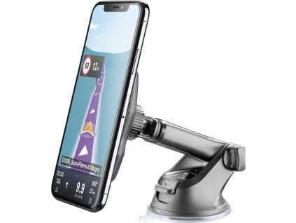 Magnetický držák s přísavkou a bezdrátovým nabíjením Cellularline MAG4 Pilot Force Wireless, černý