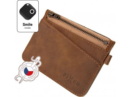 Kožená peňaženka FIXED Smile Coins so smart trackerom FIXED Smile Motion, hnedá