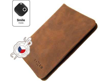 Kožená peňaženka FIXED Smile Passport so smart trackerom FIXED Smile Motion, veľkosť cestovného pasu, hnedá