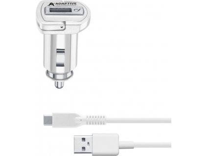 Set Cellularline autonabíječky a USB-C kabelu, adaptivní nabíjení, 15W, bílá