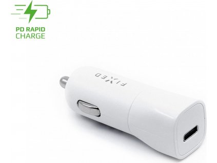 Autonabíječka FIXED s USB-C výstupem a podporou PD, 18W, bílá