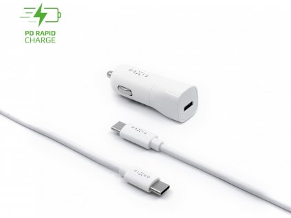 Set autonabíjačky FIXED s USB-C výstupom a USB-C/USB-C kábla, podpora PD, 1 meter, 18W, biely