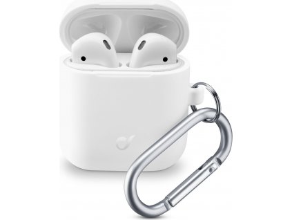 Ochranný kryt s karabínou Cellularline Bounce pre Apple AirPods 1 & 2, biely