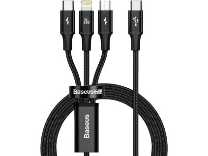 Baseus Rapid Series 3v1 Fast Charging Datový Kabel USB-C - USB-C/Lightning/MicroUSB 20W 1.5m Black
