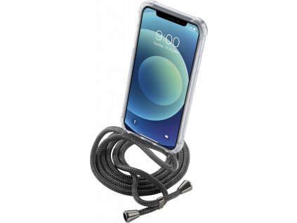 Transparentní zadní kryt Cellularline Neck-Case s černou šňůrkou na krk pro Apple iPhone 12 MINI