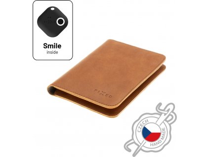 Kožená peňaženka FIXED Smile Passport so smart trackerom FIXED Smile PRO, veľkosť cestovného pasu, hnedá