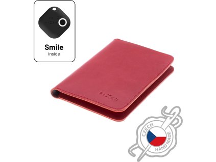 Kožená peněženka FIXED Smile Passport se smart trackerem FIXED Smile PRO, velikost cestovního pasu, červená