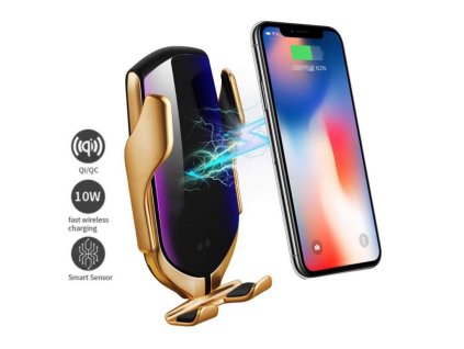 Clearo R1 2in1 bezdotykový držák se senzorem do ventilace auta a na palubní desku s Qi Wireless bezdrátovým nabíjením, zlatý