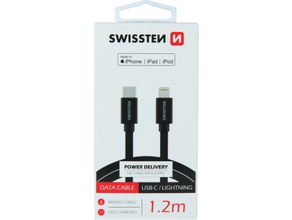 DATOVÝ KABEL SWISSTEN TEXTILE USB-C / LIGHTNING MFi 1,2 M ČERNÝ