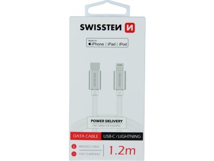 DATOVÝ KABEL SWISSTEN TEXTILE USB-C / LIGHTNING MFi 1,2 M STŘÍBRNÝ