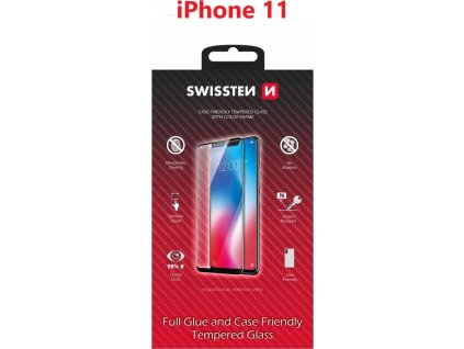 SKLO SWISSTEN FULL GLUE, COLOR FRAME, CASE FRIENDLY PRO APPLE IPHONE 11 ČERNÉ