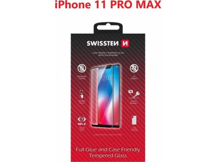 SKLO SWISSTEN FULL GLUE, COLOR FRAME, CASE FRIENDLY PRO APPLE IPHONE 11 PRO MAX ČERNÉ