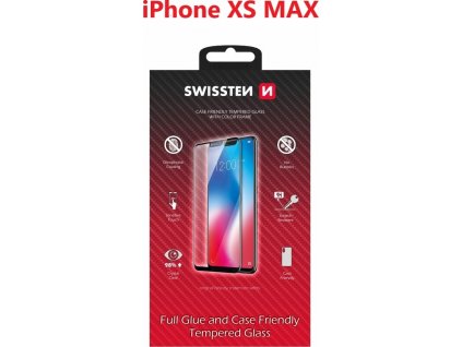 SKLO SWISSTEN FULL GLUE, COLOR FRAME, CASE FRIENDLY PRO APPLE IPHONE XS MAX ČERNÉ