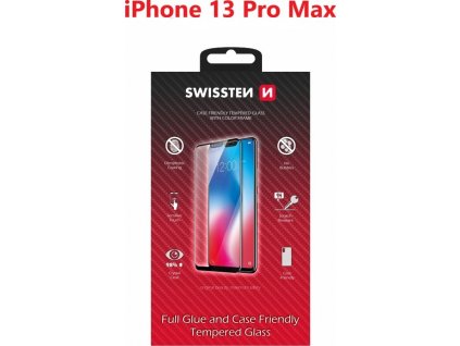 SKLO SWISSTEN FULL GLUE, COLOR FRAME, CASE FRIENDLY APPLE IPHONE 13 Pro Max ČIERNE