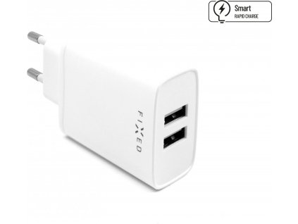 Síťová nabíječka FIXED s 2xUSB výstupem, 15W Smart Rapid Charge, bílá