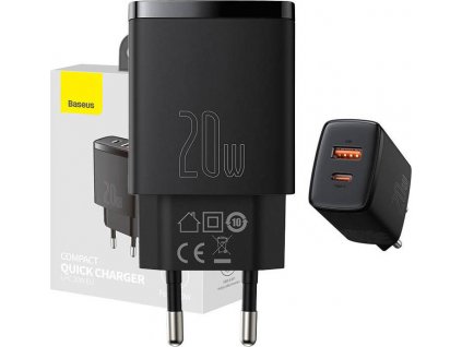 Kompaktní rychlonabíječka Baseus, USB, USB-C, 20W (černá)