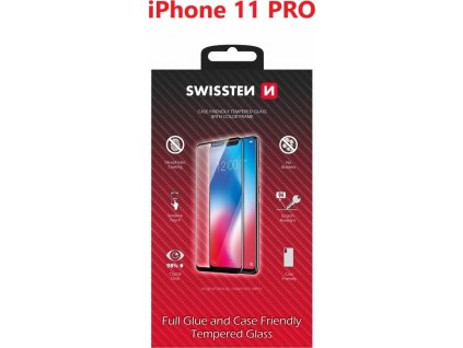 SKLO SWISSTEN FULL GLUE, COLOR FRAME, CASE FRIENDLY PRO APPLE IPHONE 11 PRO ČERNÉ