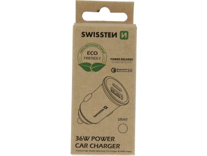 SWISSTEN CL ADAPTÉR POWER DELIVERY USB-C + QUICK CHARGE 3.0 36W METAL SILVER (ECO BALENIE)