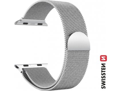 SWISSTEN ŘEMÍNEK PRO APPLE WATCH MILÁNSKÝ TAH 42 / 44 / 45 / 49 mm STŘÍBRNÝ